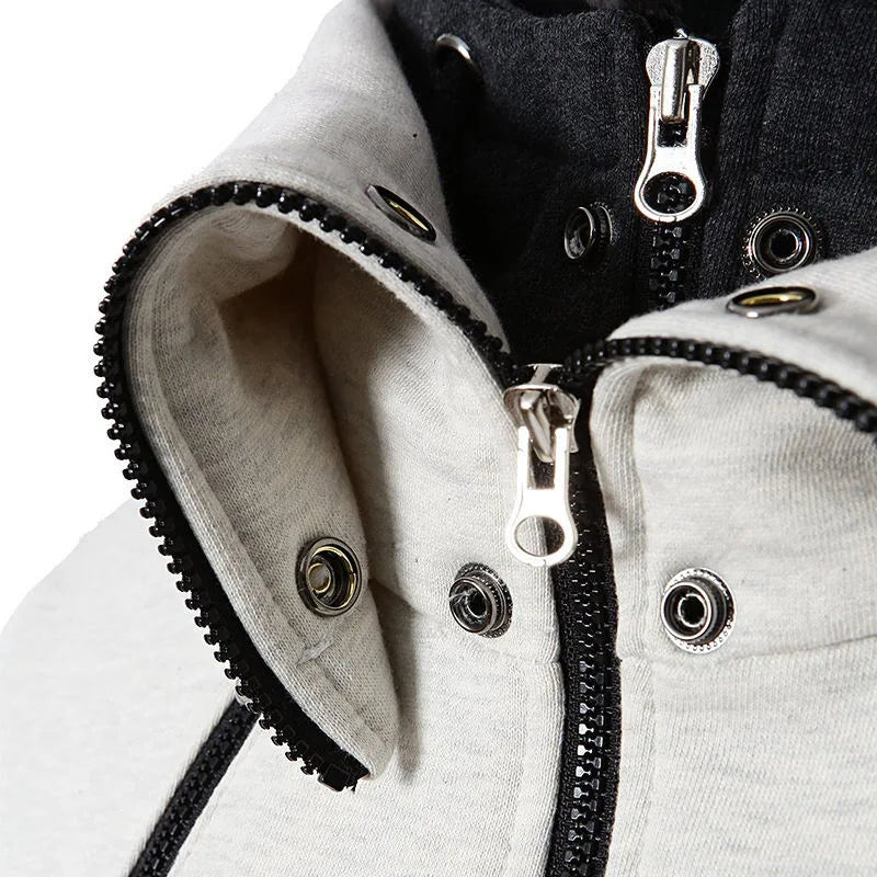 Slim fit sweatvest met capuchon en hoge kraag