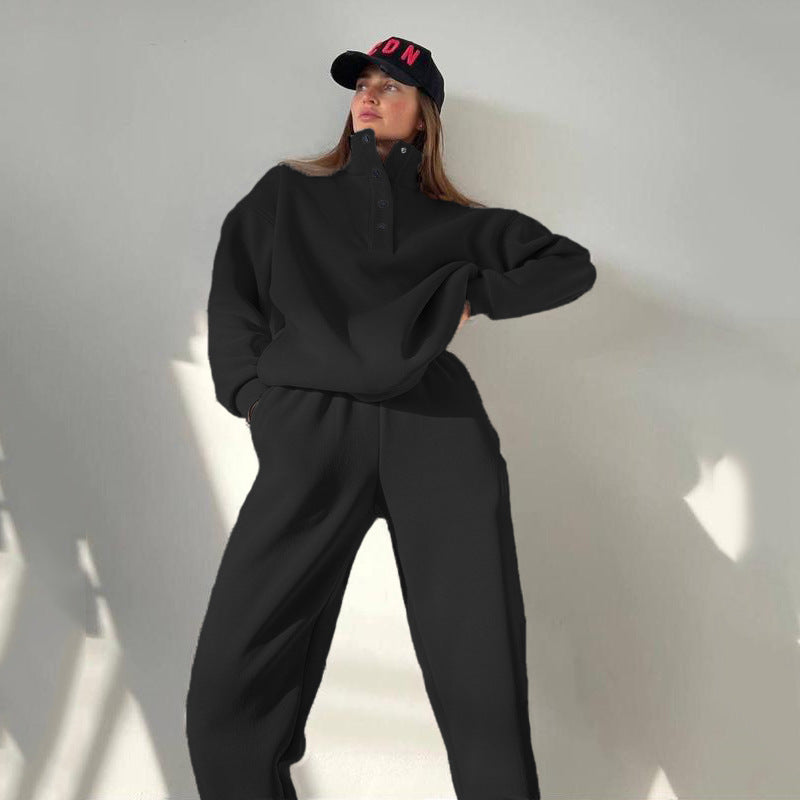 Oversized fleece huispak met opstaande kraag