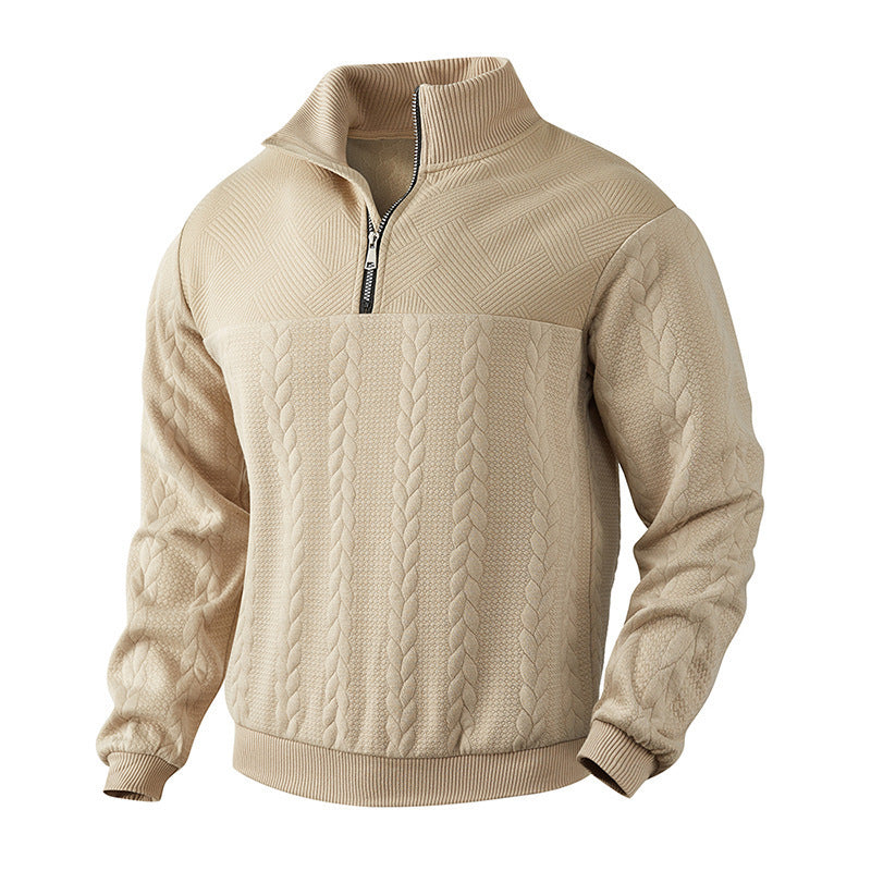 Trui heren met halve rits en jacquard