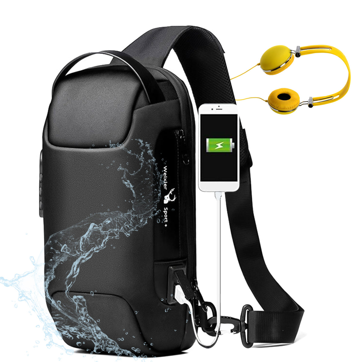Man met zwarte crossbody tas met cijferslot