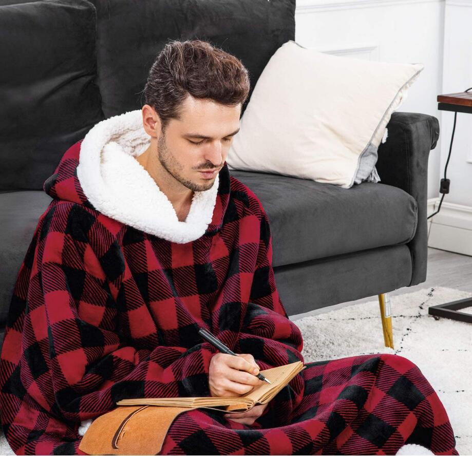 Oversized hoodie deken met sherpa capuchon