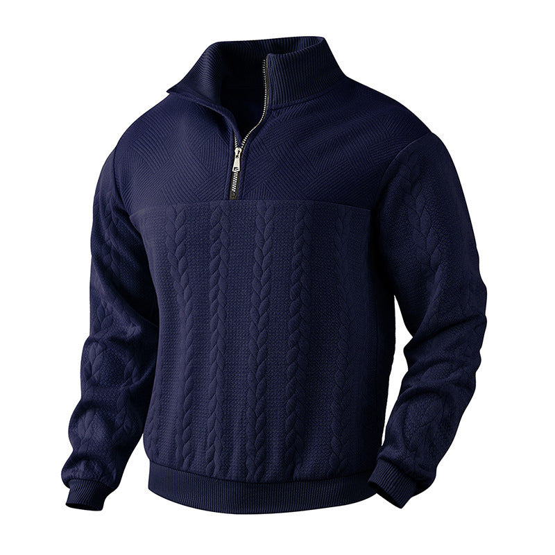 Trui heren met halve rits en jacquard