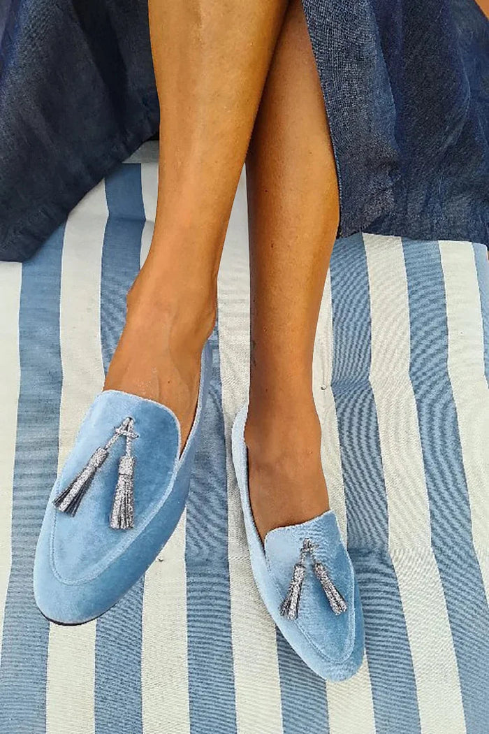 Dames Loafers met Zilveren Kwastjes en Platte Zool
