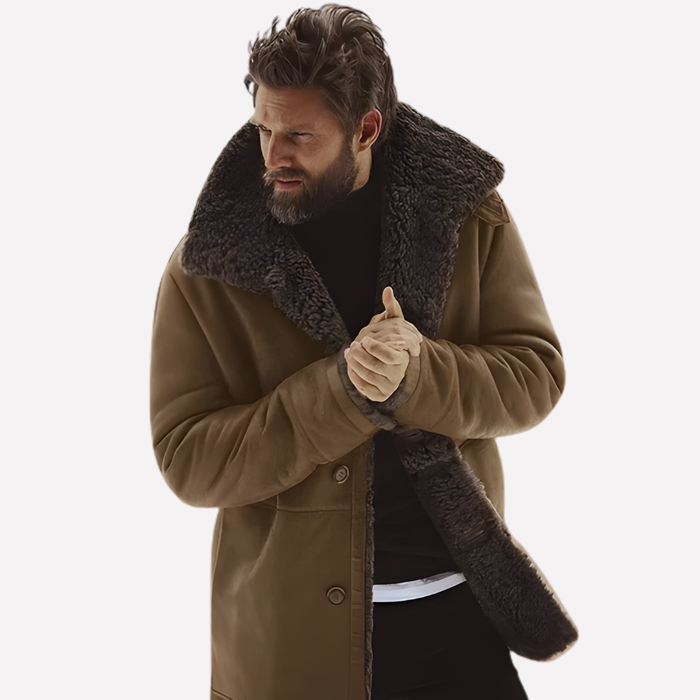 Heren Gevoerde Winterjas met Brede Kraag en Ritssluiting