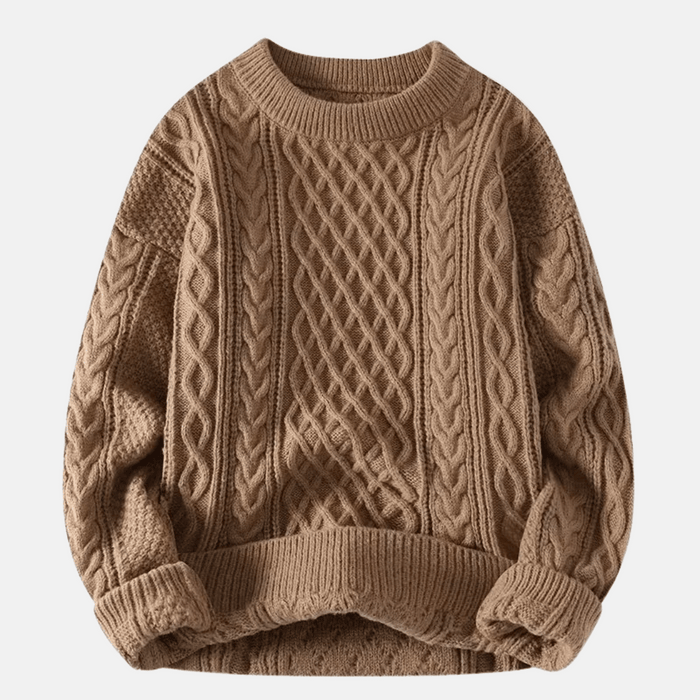 Heren Cable-Knit Trui met Ronde Hals en Losse Pasvorm