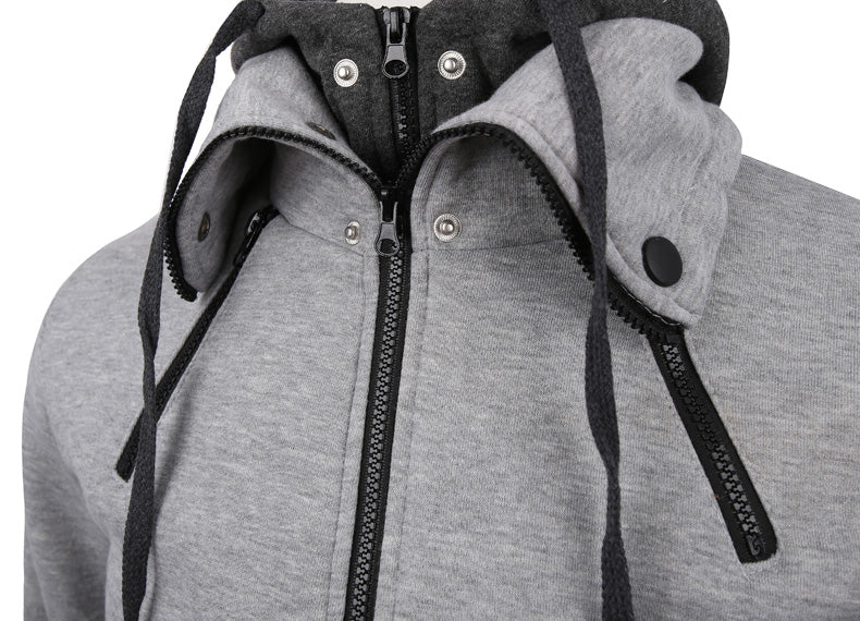 Slim fit sweatvest met capuchon en hoge kraag