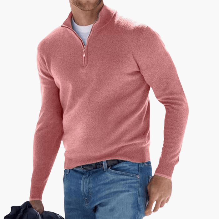 Heren Sweater met Ritskraag en Textuur Breiwerk