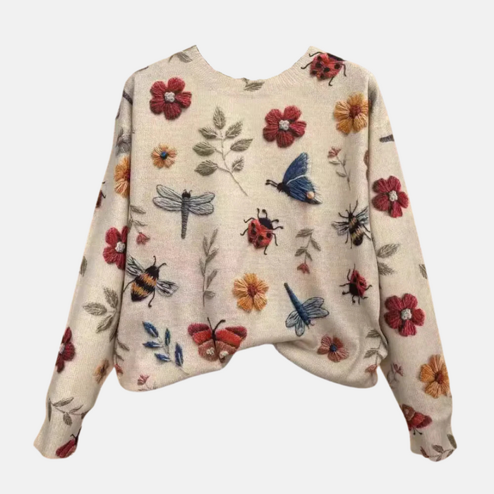 Dames Gebreide Trui met 3D Geborduurde Bloemen