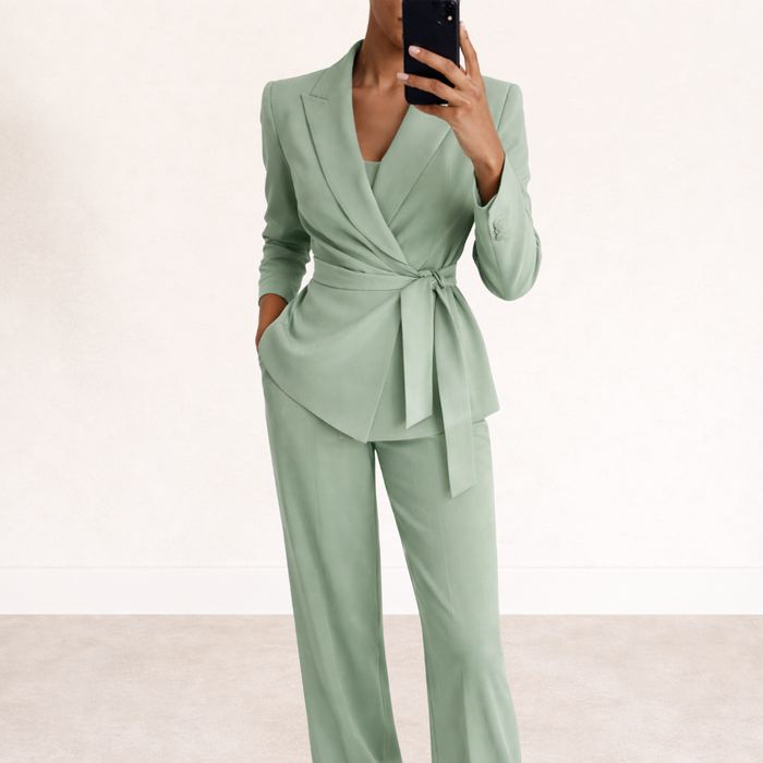 Dames Tweedelige Set Ceintuurjacket en Broek Strikdetail