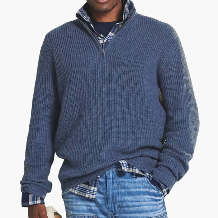 Heren Ribbels Brei Pullover met Halve Rits Halslijn