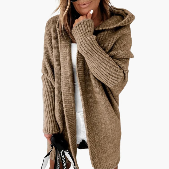Dames Gebreide Cardigan met Capuchon en Open Voorkant