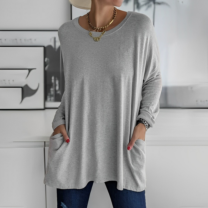 Dames Oversized Trui met Ronde Hals en Zijzakken