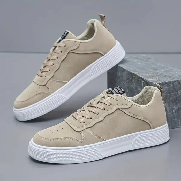 Heren Lage Sneakers met Leren Look en Witte Zool
