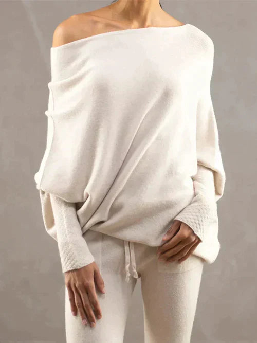 Dames One-Shoulder Trui met Lange Mouwen en Losse Pasvorm
