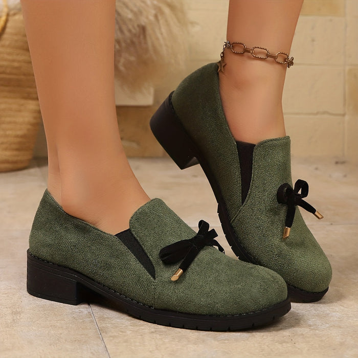 Dames Instap Loafers met Strikdetail en Blokhak