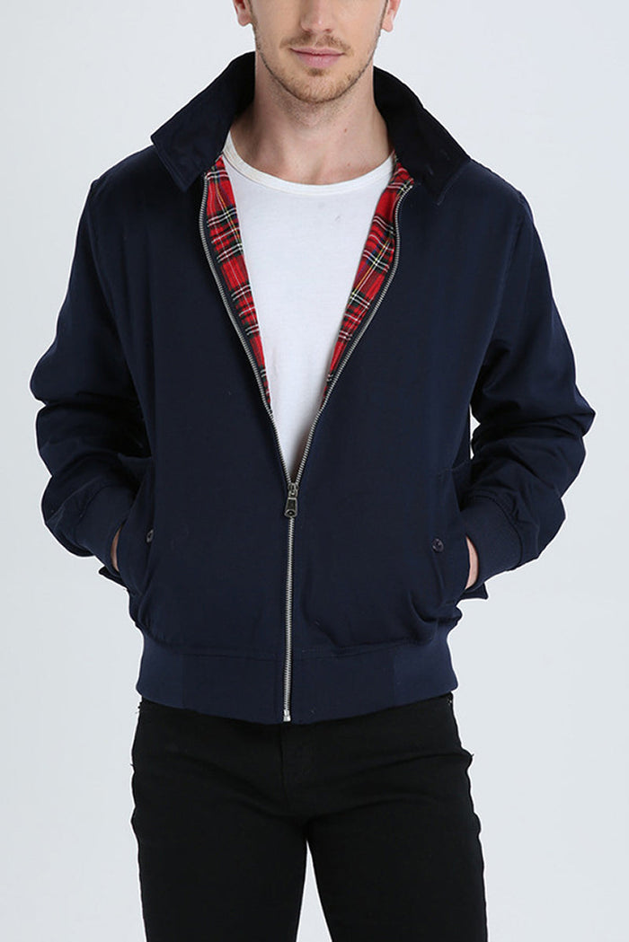 Heren Harrington Jas met Geruite Voering en Ritssluiting