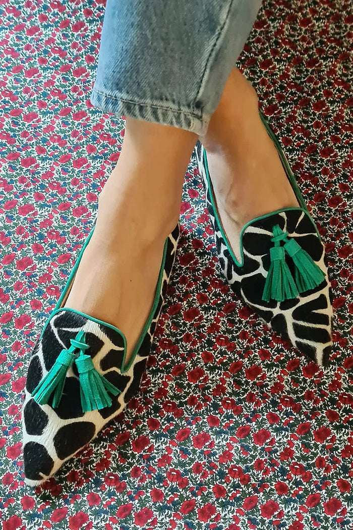 Dames Loafers met Dierenprint en Kwastjes Spitse Neus