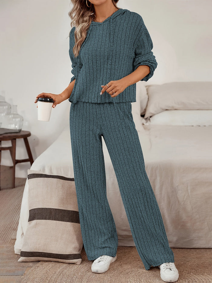 Dames Geribbeld Loungewear Set Hoodie en Broek