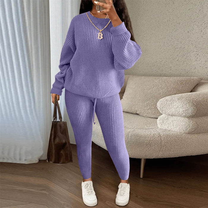 Noor | Ribgebreide set dames: losse trui en broek met trekkoord