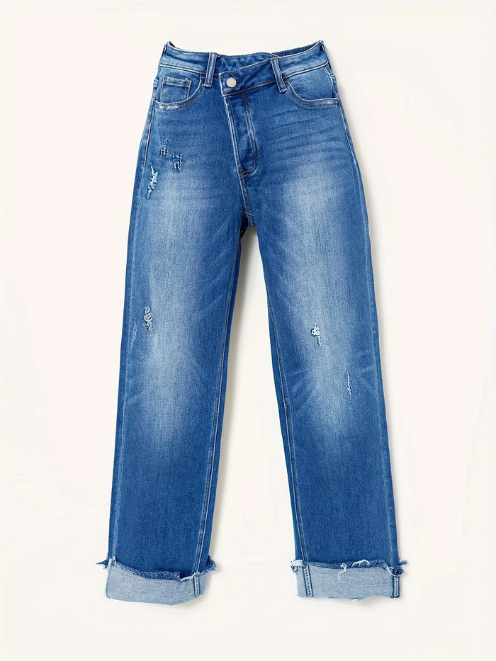 Dames Straight-Leg Jeans met Asymmetrische Taille