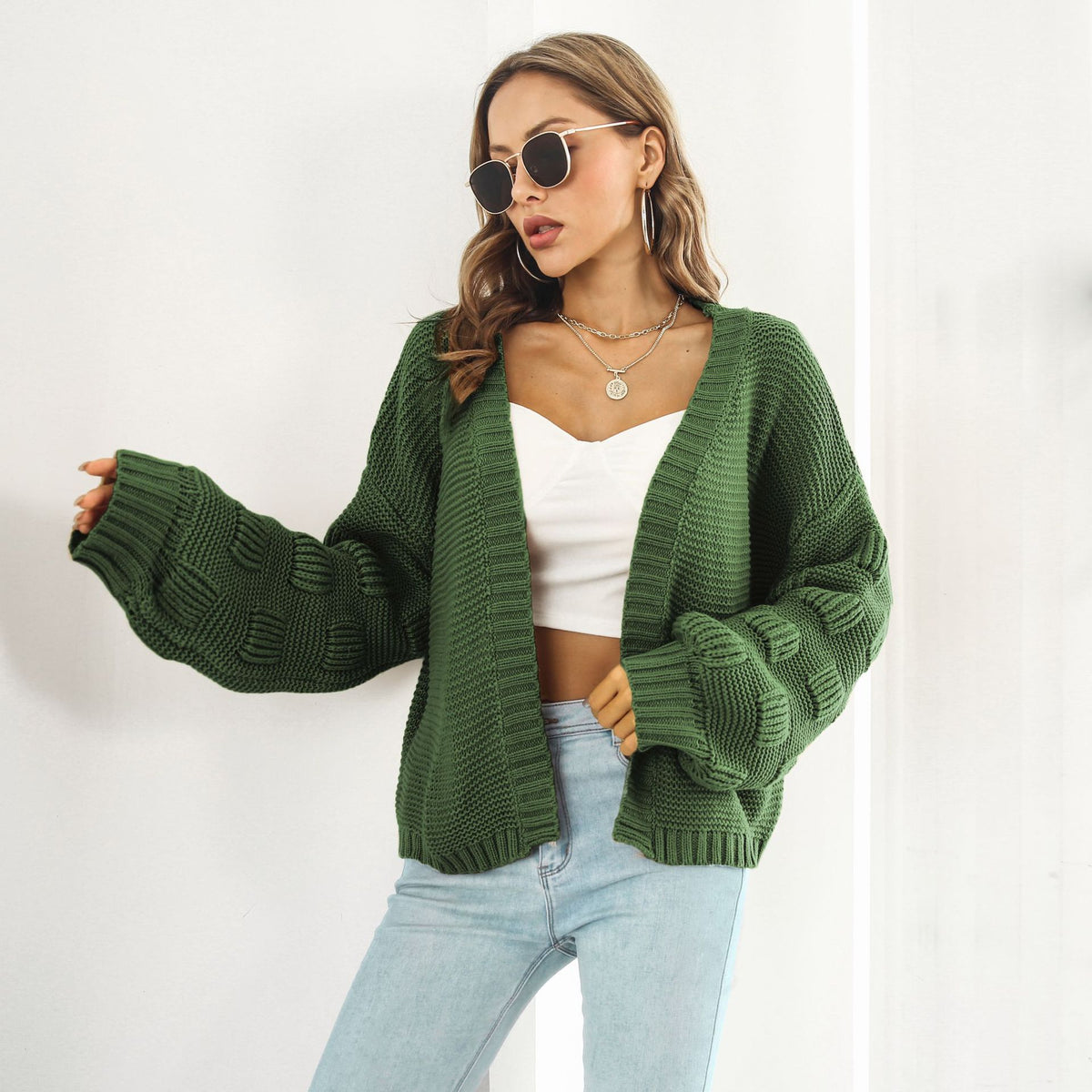 Kort grofgebreid vest met pofmouwen