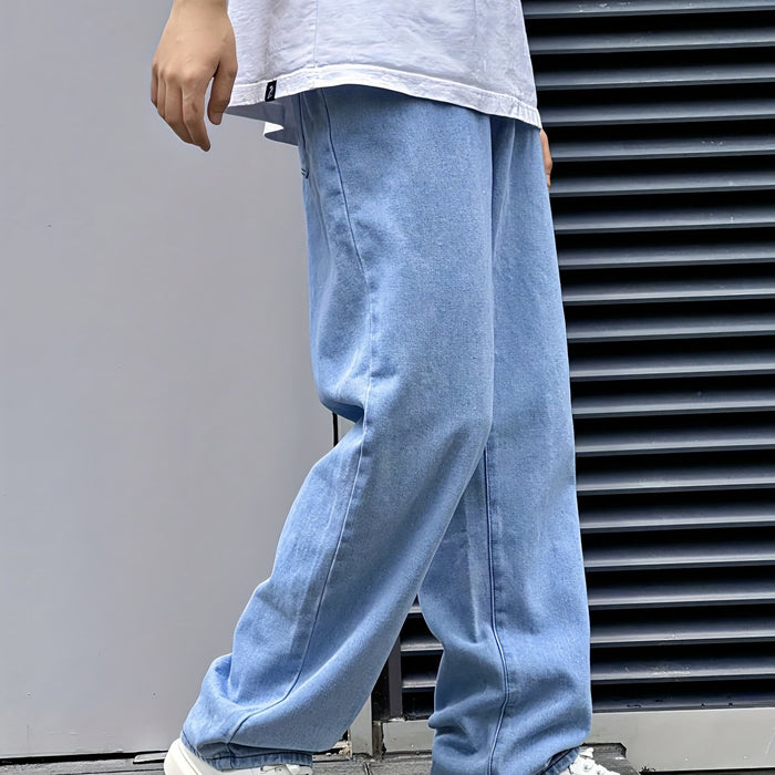 Heren Relaxed Wide-Leg Jeans met Rechte Pasvorm