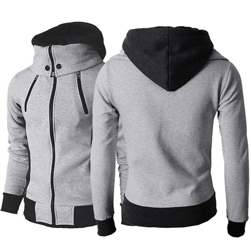 Slim fit sweatvest met capuchon en hoge kraag