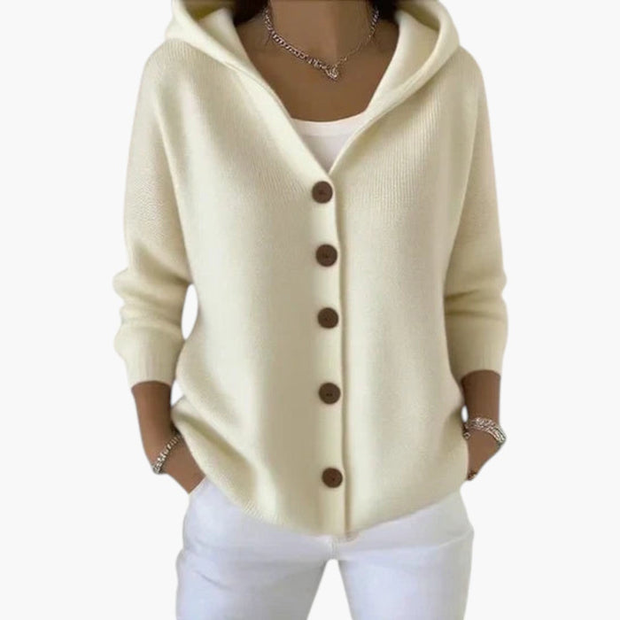 Dames Cardigan met Capuchon en Knopen Sluiting