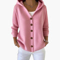 Dames Cardigan met Capuchon en Knopen Sluiting