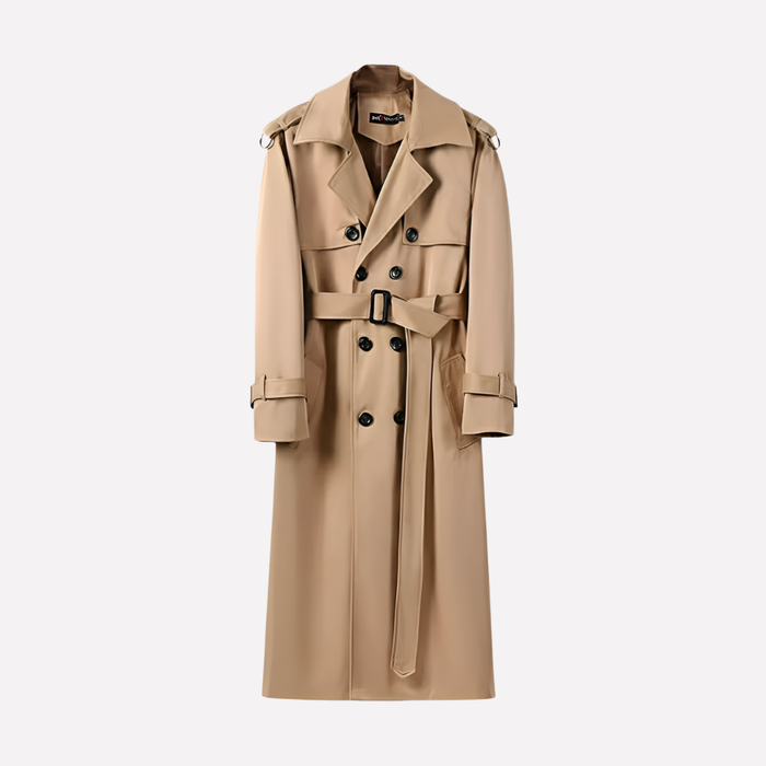 Heren Trenchcoat Lang met Riem en Dubbele Knoopsluiting