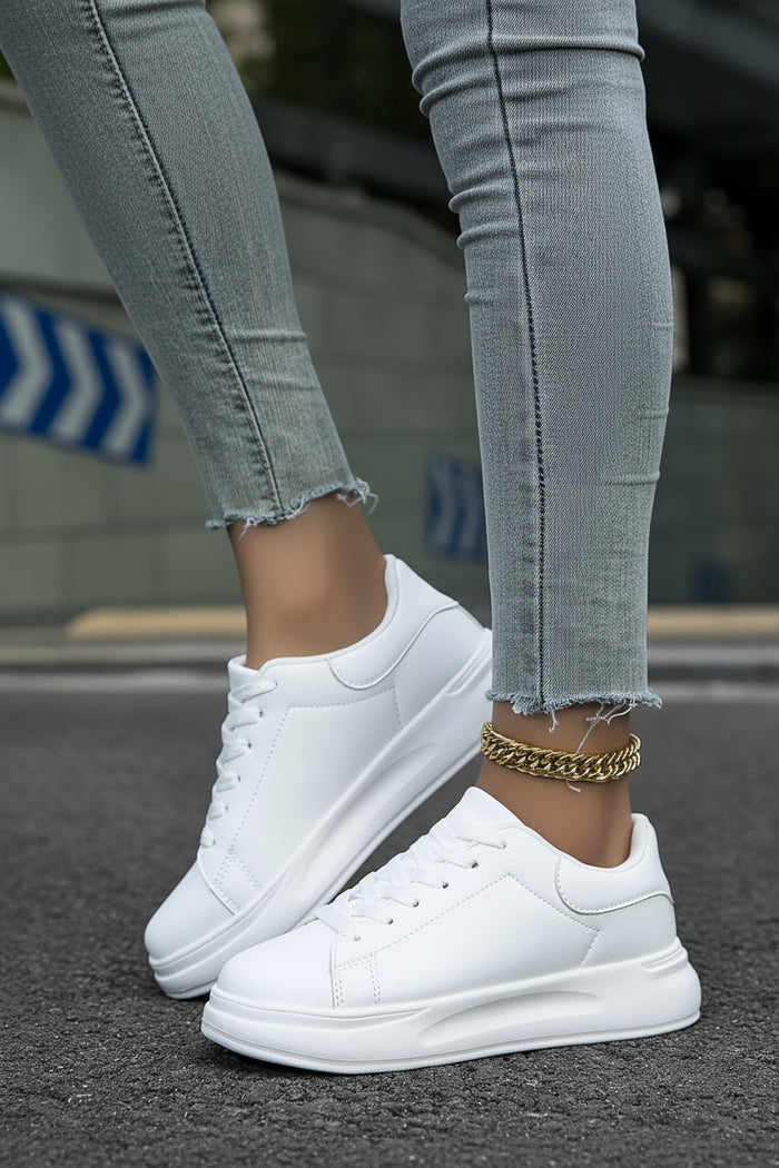 Dames Witte Plateausneakers met Veters en Gevoerde Zool
