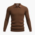 Heren Gebreide Polo Sweater met Lange Mouwen en Geribbelde Textuur