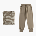 Dames Brei Lounge Set met Gestreepte Trui en Joggingbroek