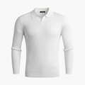 Heren Geribbelde Breisweater met Polo Kraag en Lange Mouwen