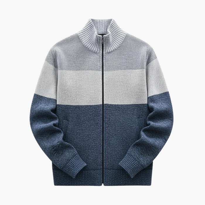 Heren Zip Cardigan met Hoge Kraag en Kleurblokontwerp