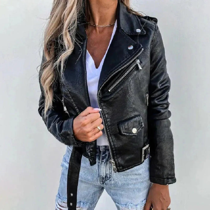 Dames Biker Jack met Asymmetrische Rits en Korte Pasvorm