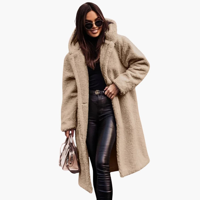 Dames Hooded Coat met Knopsluiting