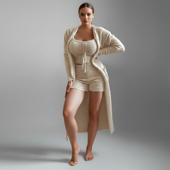 Dames Driedelige Loungewear Set met Vest en Shorts