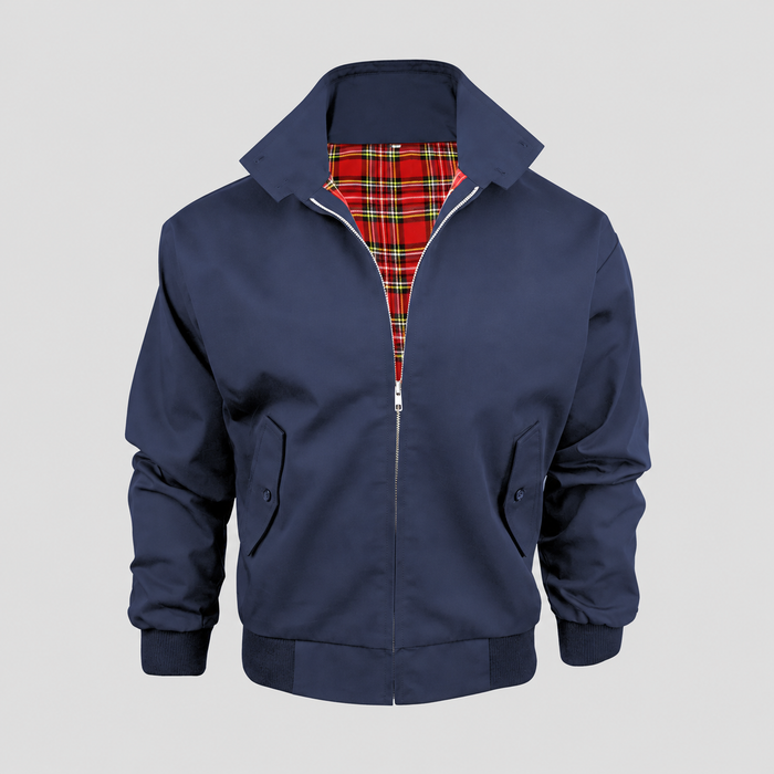 Heren Harrington Jacket met Geruite Voering en Ritssluiting