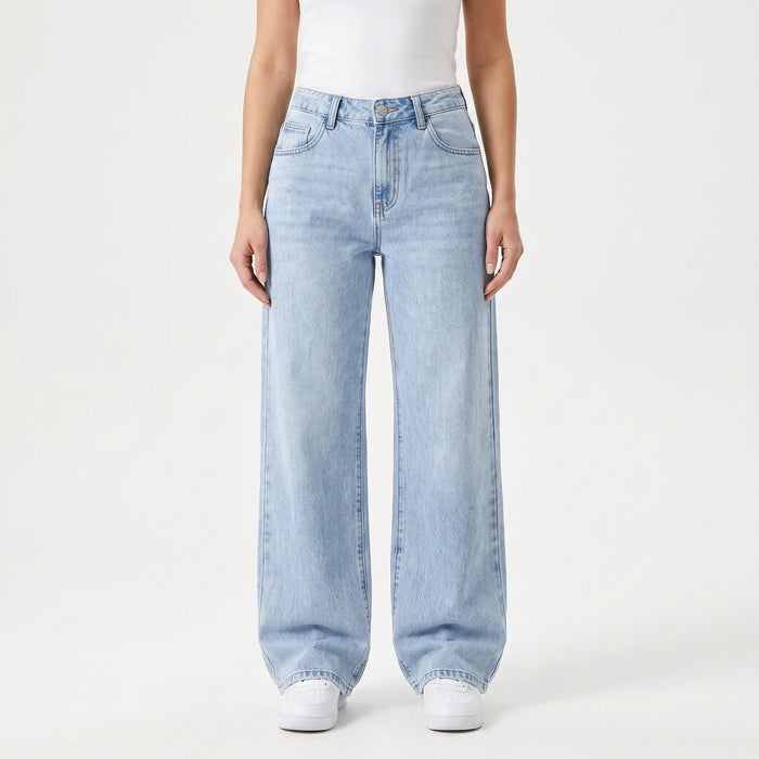 Dames High Waisted Wide Leg Jeans met Rechte Pasvorm