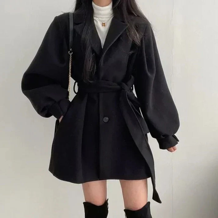 Dames Oversized Korte Jas met Ceintuur en Kraag