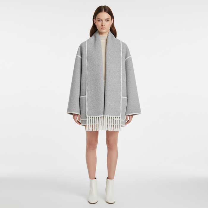 Dames Lange Jas met Capuchon en Contrasterende Afwerking