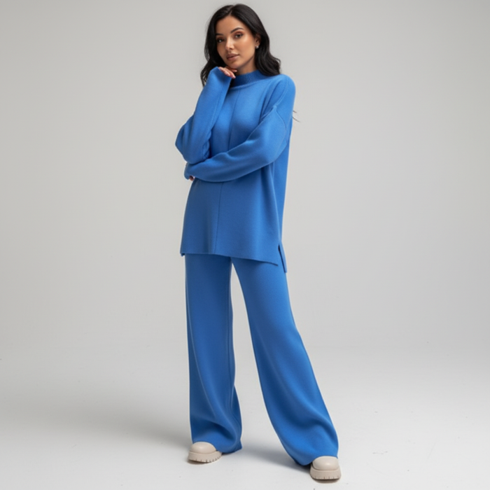 Dames Loungewear Set met Wijde Broek en Ronde Hals
