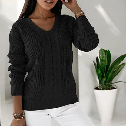 Dames Relaxed Fit V-Hals Trui met Kabelpatroon