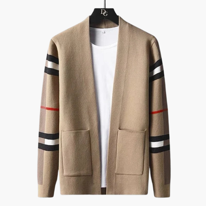 Heren Cardigan met Gestreepte Mouwen en Voorzakken