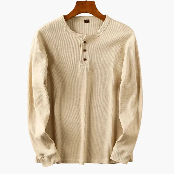 Heren Henley Langsleeve Shirt met Knopsluiting en Ribbelstructuur