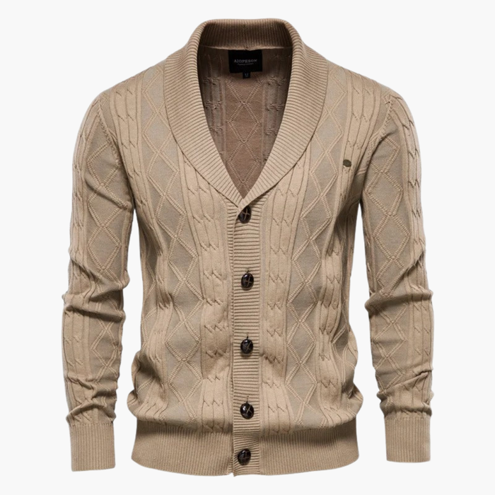 Heren Gebreide Cardigan met Sjaalkraag en Knopen Sluiting