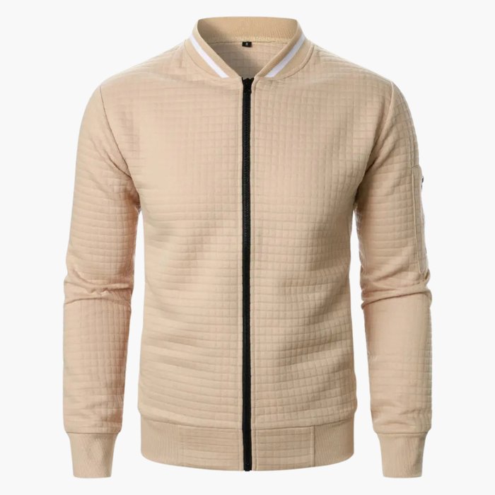 Heren Gewatteerde Sweatshirt met Rits en Geribde Kraag