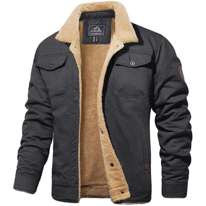 Heren Sherpa Jas met Knopen Sluiting en Gestructureerde Pasvorm