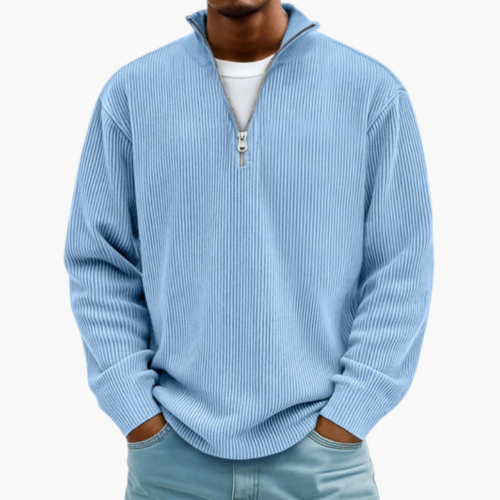 Heren Sweater met Halve Rits Sluiting en Geribbelde Textuur